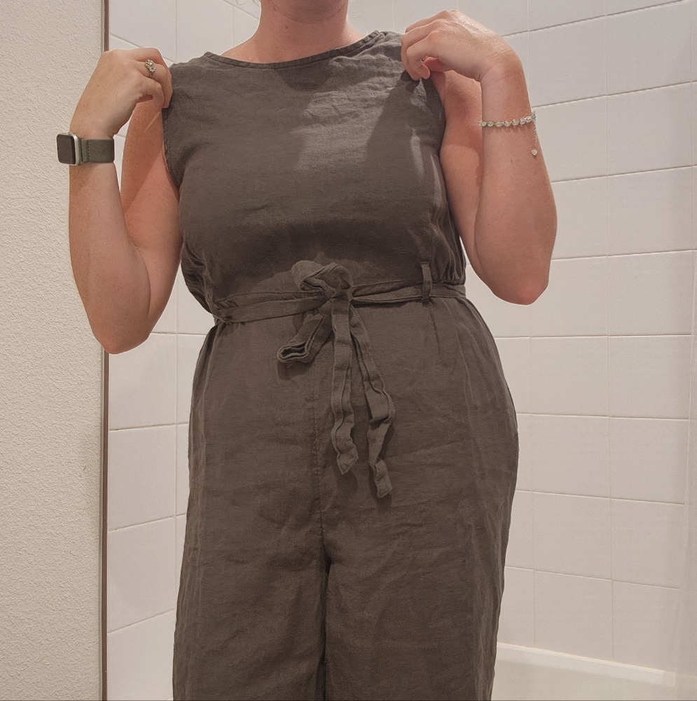 Khaki Sleeveless Jumpsuit 100% Linen